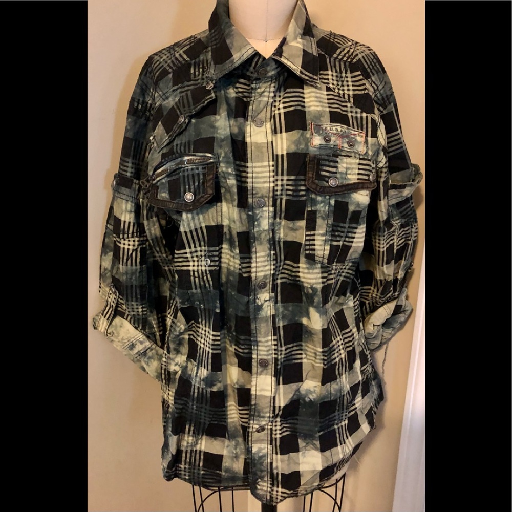 3/$30 Tie Dye Plaid Button Up size M